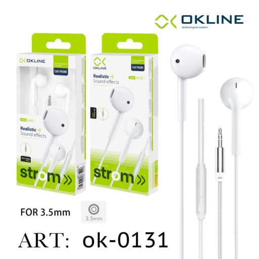 Art.Ok-0131 Okline Realistic Auricolare A Filo Intrecciato 3.5Mm Bianco