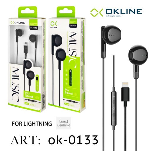 Art.Ok-0133 Okline Music Auricolare A Filo Intrecciato Iphone Lightning Nero