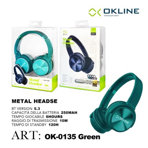 Art.Ok-0135Ver Okline Metal Headse Cuffie Bluetooth Verde