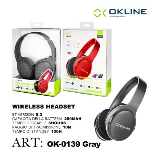 Art.Ok-0139Gri Okline Music Cuffie Bluetooth Grigio