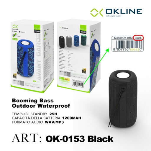 Art.Ok-0153Nero Okline Booming Bass Stereo Waterproof Wireless Nero