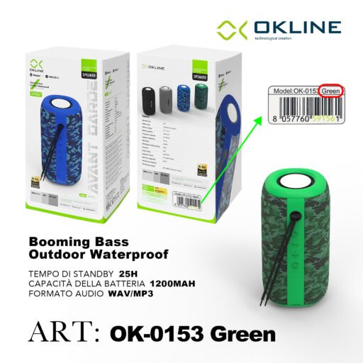 Art.Ok-0153Ver Okline Booming Bass Stereo Waterproof Wireless Verde