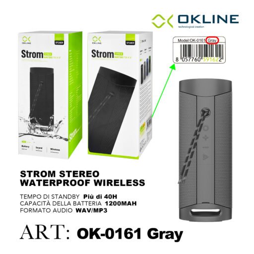 Art.Ok-0161Gri Okline Strom Stereo Waterproof Wireless Grigio