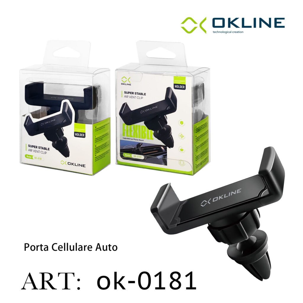 ART.OK-0181 OKLINE BOCCHETTE ARIA SUPPORTO GANCIO AGGIORNATO DEL TELEFONO AUTOMOBILE NERO