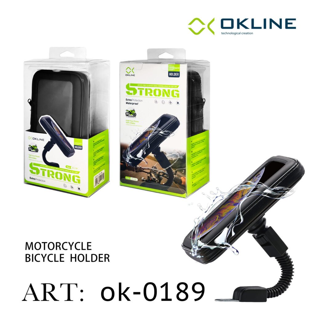 ART.OK-0189 OKLINE STRONG SUPPORTO IMPERMEABILE DEL TELEFONO MOTOCICLO E BICICLETTA NERO
