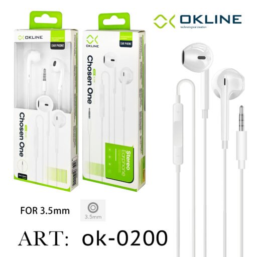 Art.Ok-0200 Okline Stereo Auricolare A Filo Universale 3.5Mm Bianco
