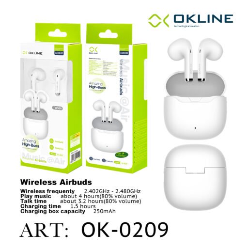 Art.Ok-0209 Okline Airbuds Cuffie Wireless Bianco