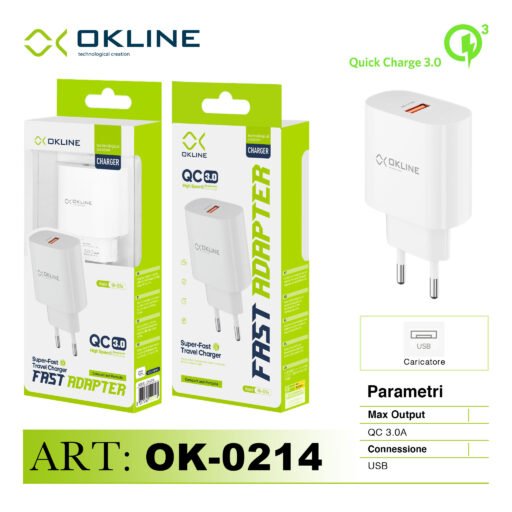 Art.Ok-0214N Okline Caricatore Da Muro Usbqc3.0 18W Bianco