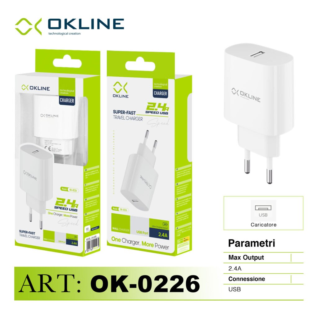 Art.Ok-0226N Okline Caricatore Da Muro Usb 2.4A Bianco