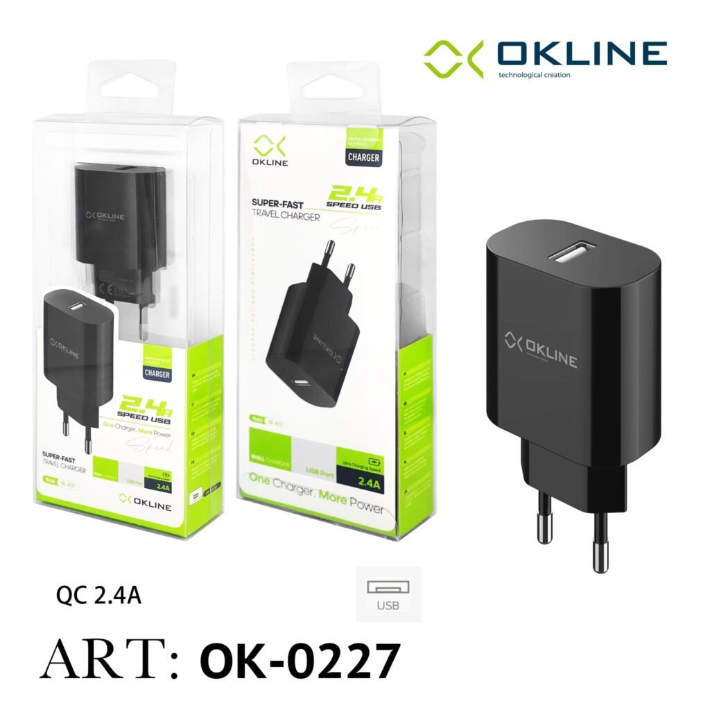 Art.Ok-0227N Okline Caricatore Da Muro Usb 2.4A Nero