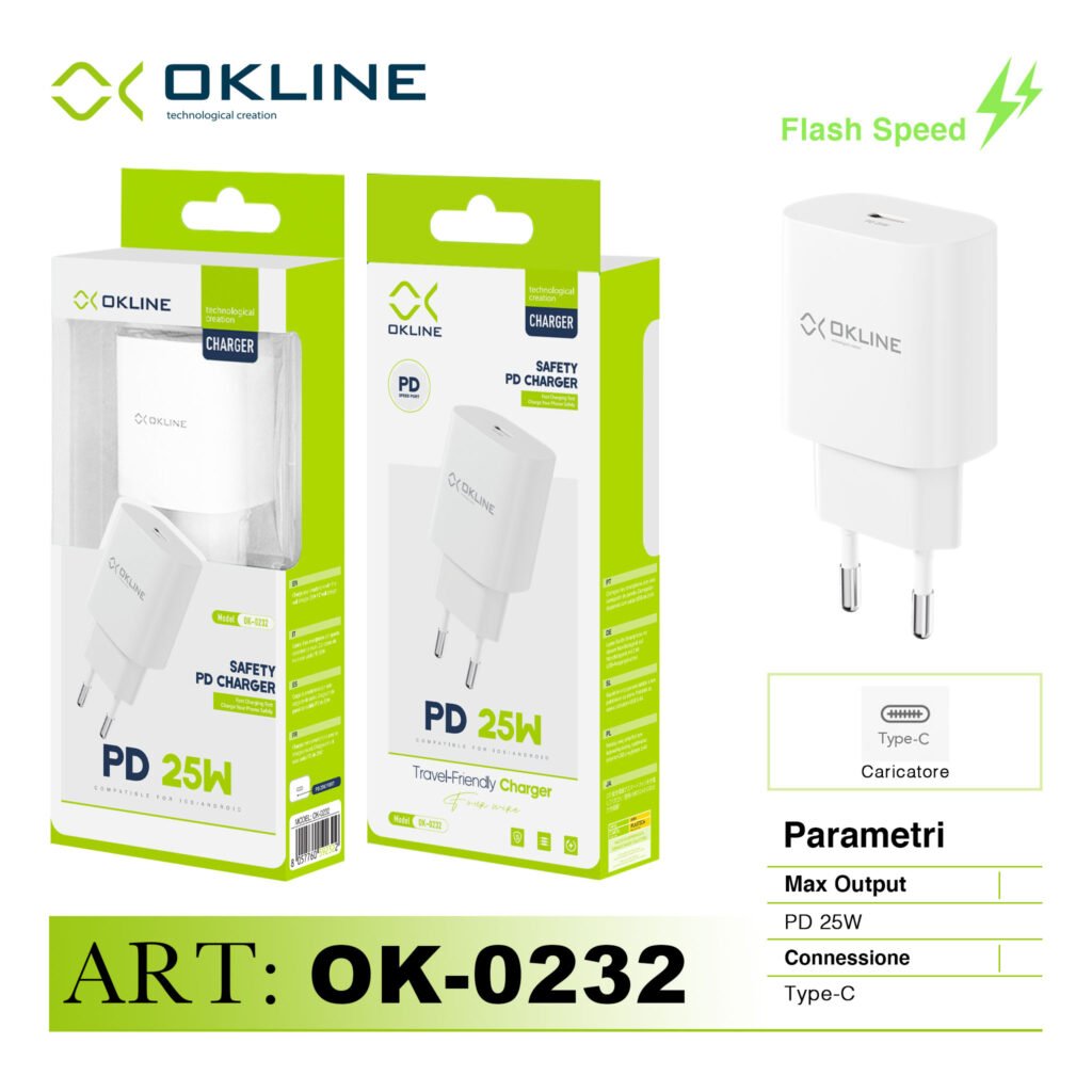 ART.OK-0232N OKLINE Caricatore da muro PD 25W Bianco