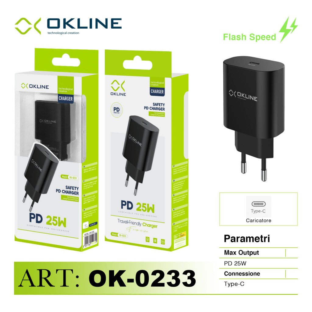 ART.OK-0233N OKLINE Caricatore da muro PD 25W Nero