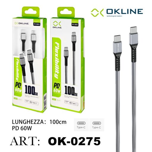 Art.Ok-0275 Okline Type-C Type-C Cavo Intrecciato Pd 60W 100Cm Argento