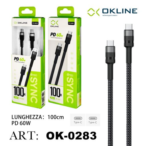 Art.Ok-0283 Okline Type-C Type-C Cavo Intrecciato 60W100Cm Grigio Scuro