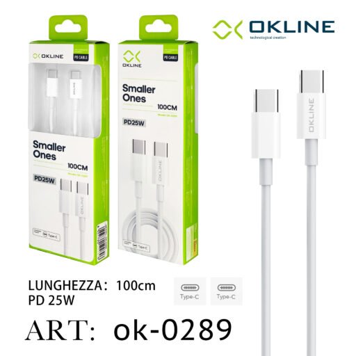 Art.Ok-0289 Okline Type-C Type-C Cavo Pd 25W 100Cm Bianco