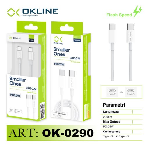 Art.Ok-0290 Okline Type-C Type-C Cavo Pd 25W 200Cm Bianco