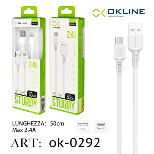 Art.Ok-0292 Okline Type-C Usb Cavo 2.4A 50Cm Bianco