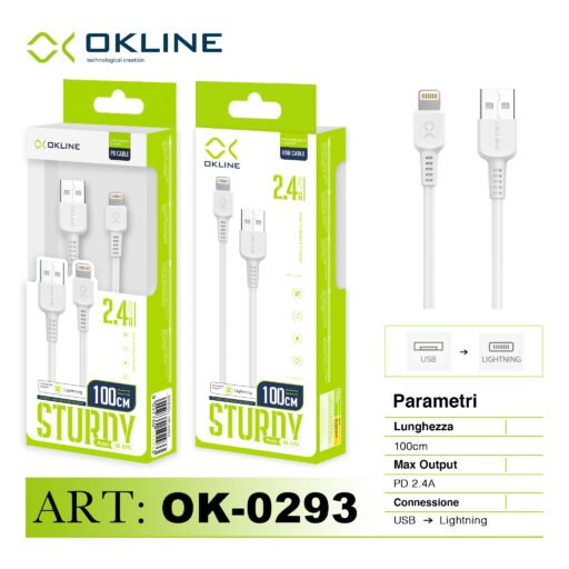 Art.Ok-0293 Okline Iphone Lightning Usb Cavo 2.4A 100Cm Bianco
