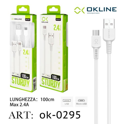 Art.Ok-0295 Okline Micro Usb Cavo 2.4A 100Cm Bianco