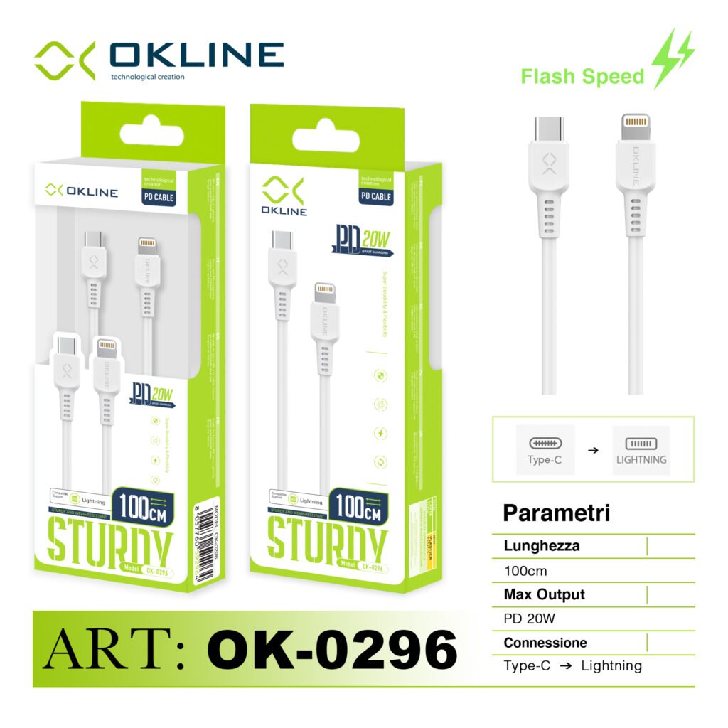 ART.OK-0296 OKLINE Type-C Iphone Lightning Cavo 20W100cm Bianco