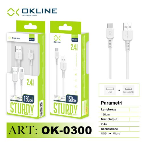 Art.Ok-0300 Okline Micro Usb Cavo 2.4A 150Cm Bianco