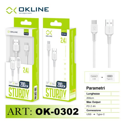 Art.Ok-0302 Okline Type-C Usb Cavo 2.4A 200Cm Bianco