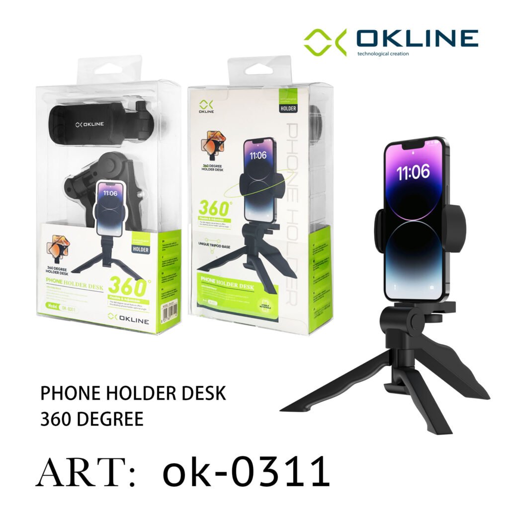 ART.OK-0311 OKLINE 360 GRADI SUPPORTO CON TREPPIEDE PER TELEFONO NERO
