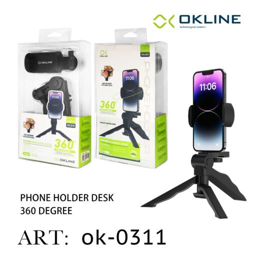 Art.Ok-0311 Okline 360 Gradi Supporto Con Treppiede Per Telefono Nero