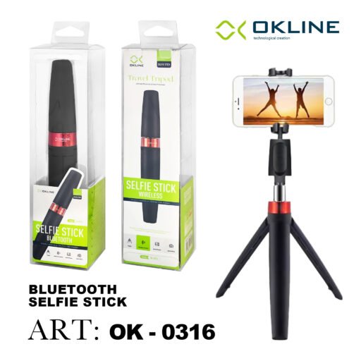 Art.Ok-0316 Okline Travel Asta Per Selfie Con Treppiede E Telecomando Wireless Nero