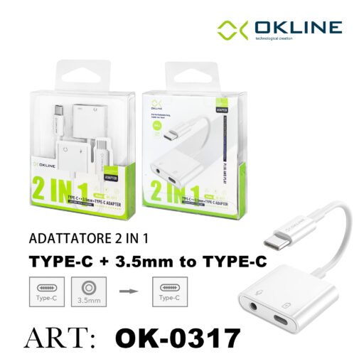 Art.Ok-0317 Okline 2In1 Adattatore Type-C Con Jack 3.5Mm F E Type-C F Bianco