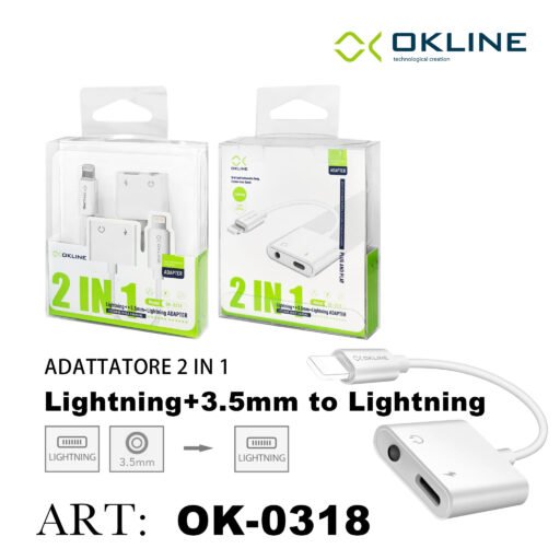 Art.Ok-0318 Okline 2In1 Adattatore Lightning Con Jack 3.5Mm F E Lightning F Bianco