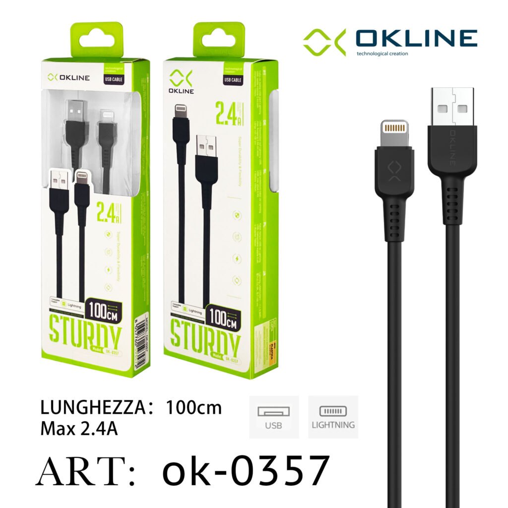 ART.OK-0357 OKLINE Iphone Lightning USB Cavo 2.4A 100cm Nero