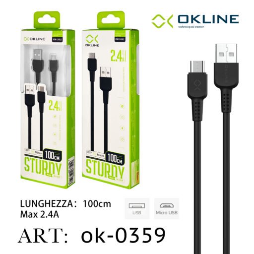 Art.Ok-0359 Okline Micro Usb Cavo 2.4A 100Cm Nero