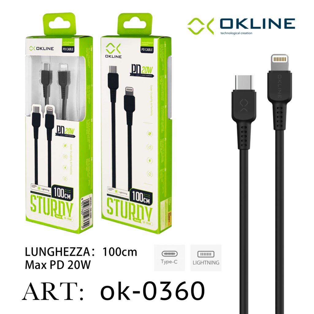 ART.OK-0360 OKLINE Type-C Iphone Lightning Cavo 20W100cm Nero