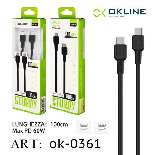 Art.Ok-0361 Okline Type-C Type-C Cavo 60W100Cm Nero
