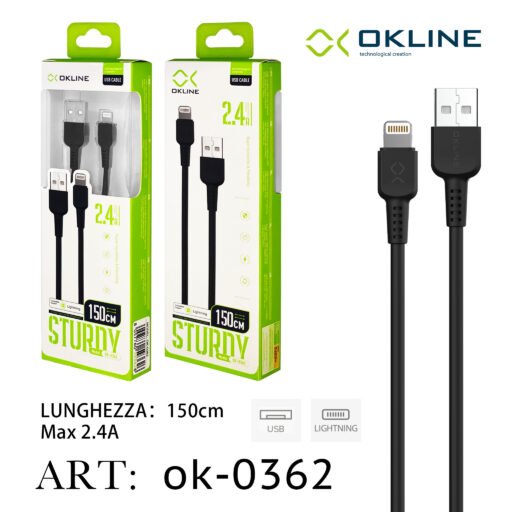 Art.Ok-0362 Okline Iphone Lightning Usb Cavo 2.4A 150Cm Nero