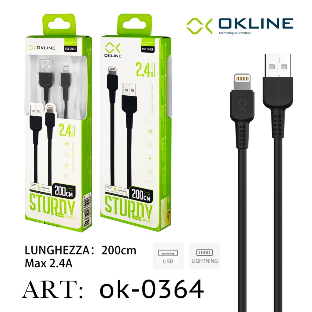 ART.OK-0364 OKLINE Iphone Lightning USB Cavo 2.4A 200cm Nero