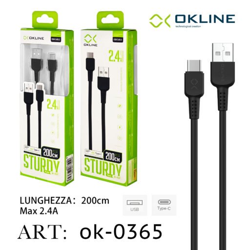 Art.Ok-0365 Okline Type-C Usb Cavo 2.4A 200Cm Nero