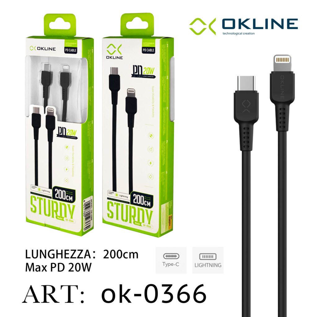 ART.OK-0366 OKLINE Type-C Iphone Lightning Cavo 20W200cm Nero