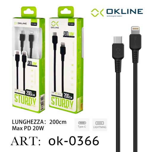 Art.Ok-0366 Okline Type-C Iphone Lightning Cavo 20W200Cm Nero