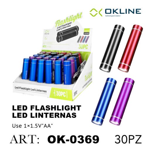 Art.Ok-0369 Okline Led Mini Torcia Portatile Impermeabile Colori Assortiti