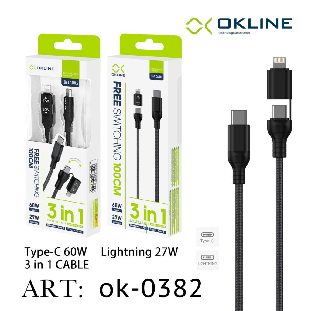 ART.OK-0382 OKLINE Ricarica Multiplo Cavo Rapida 3 IN 1 100cm