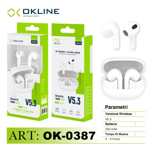 Art.Ok-0387 Okline V5.3 Stereo Cuffie Wireless Bianco