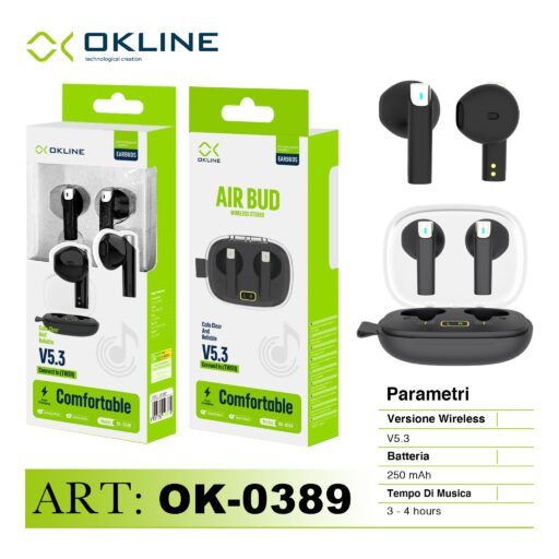 Art.Ok-0389 Okline V5.3 Air Bud Cuffie Wireless Nero