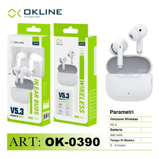 Art.Ok-0390 Okline V5.3 Earbuds Cuffie Wireless Bianco
