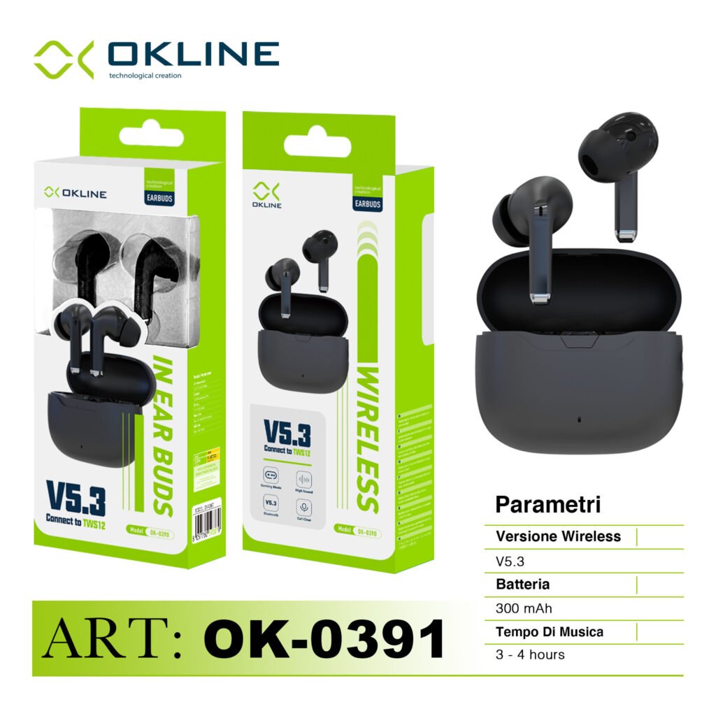 ART.OK-0391 OKLINE V5.3 EARBUDS CUFFIE WIRELESS NERO