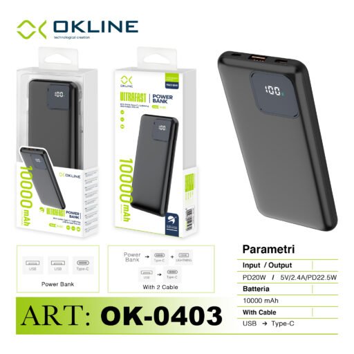Art.Ok-0403 Okline Nero Display Led Power Bank 10000Mah