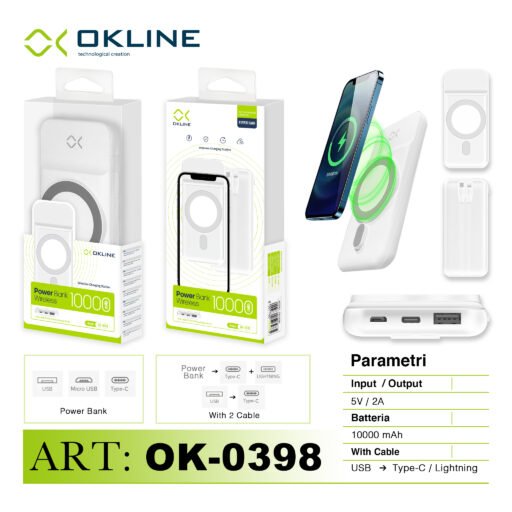 Art.Ok-0398 Okline White Power Bank Wireless 10000Mah