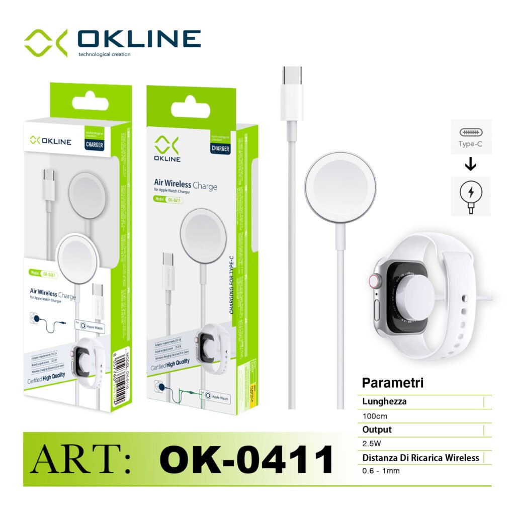 Art.Ok-0411 Okline Air Wireless Apple Watch Caricabatterie Type-C 2.5W Bianco