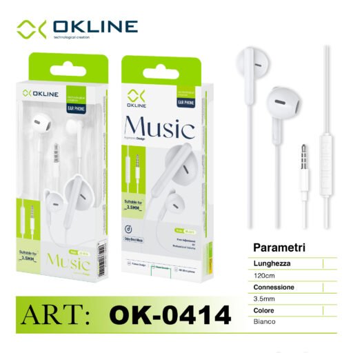Art.Ok-0414 Okline Music Auricolare A Filo 3.5Mm Bianco